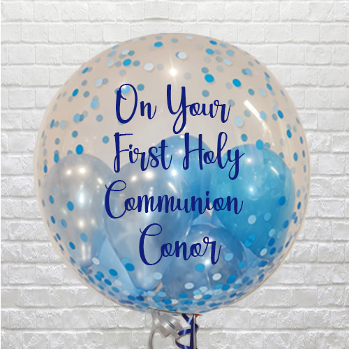 personalised blue confetti mini balloons bubble – communion